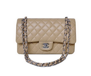 Chanel A01112 Classic Flap Bag Apricot Sheepskin Silver Chanel A01112 Classic Flap Bag Apricot Sheepskin Silver