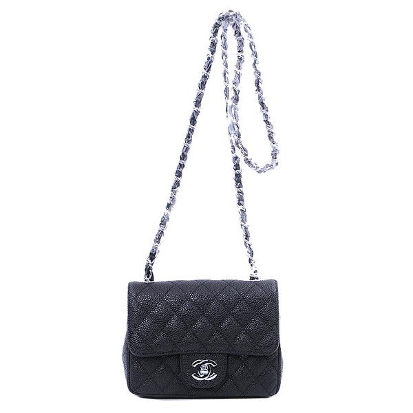 Chanel mini Classic Flap Bag Black Cannage Patterns 1115 Silver