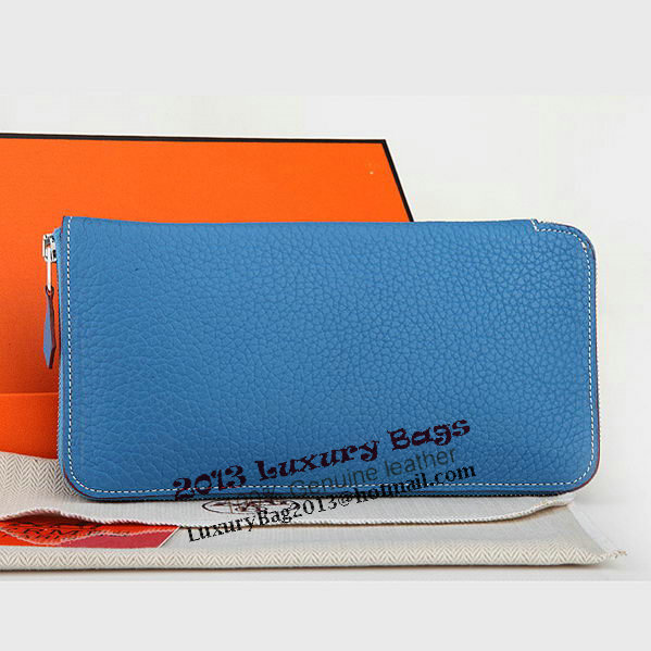 Hermes Zipper Wallet Original Leather A309 Blue Hermes Zipper Wallet Original Leather A309 Blue