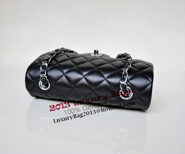 Chanel mini Classic Flap Bag Black Sheekskin 1117 Silver Chanel mini Classic Flap Bag Black Sheekskin 1117 Silver