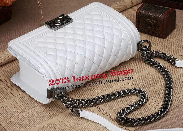 Chanel Boy Flap Shoulder Bag White Original Calfskin Leather CHA67086 Silver Chanel Boy Flap Shoulder Bag White Original Calfskin Leather CHA67086 Silver