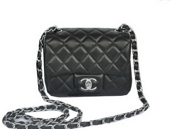 Chanel mini Classic Flap Bag Black Original Sheekskin CHA1115 Silver Chanel mini Classic Flap Bag Black Original Sheekskin CHA1115 Silver