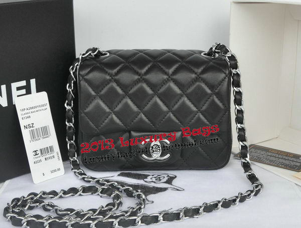 Chanel mini Classic Flap Bag Black Original Sheekskin CHA1115 Silver Chanel mini Classic Flap Bag Black Original Sheekskin CHA1115 Silver
