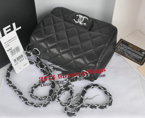Chanel mini Classic Flap Bag Black Original Sheekskin CHA1115 Silver Chanel mini Classic Flap Bag Black Original Sheekskin CHA1115 Silver