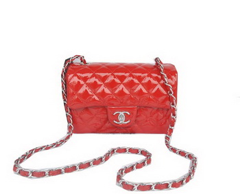 Chanel mini Classic Flap Bag Red Original Patent CHA1116 Silver Chanel mini Classic Flap Bag Red Original Patent CHA1116 Silver