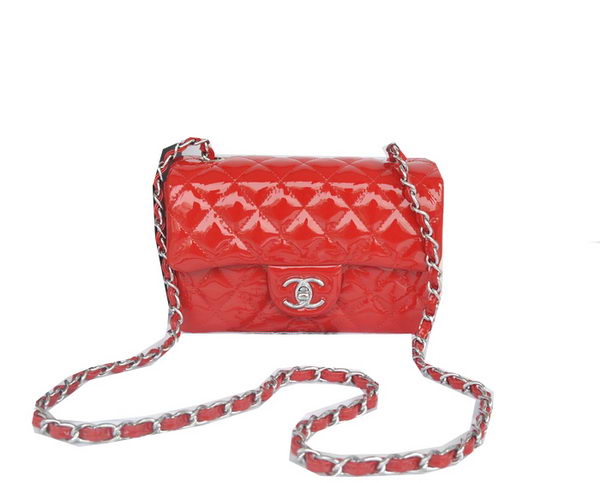 Chanel mini Classic Flap Bag Red Original Patent CHA1116 Silver
