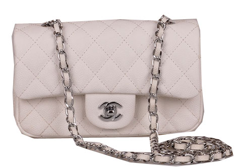 Chanel mini Classic Flap Bag White Cannage Pattern 1117 Silver