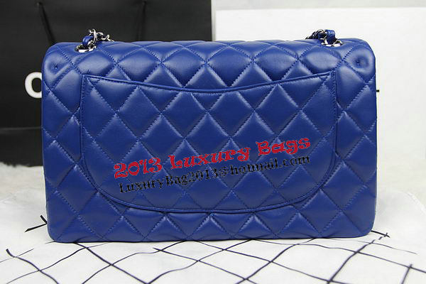 Chanel Classic Flap Bag Blue Original Leather CF1113 Silver Chanel Classic Flap Bag Blue Original Leather CF1113 Silver