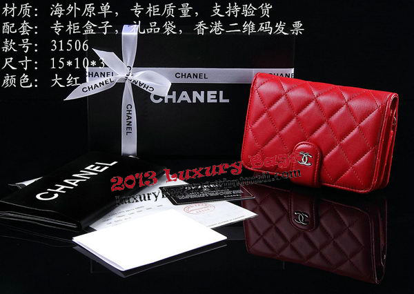 Chanel Matelasse Bi-Fold Wallet Sheepskin Leater A31506 Red Chanel Matelasse Bi-Fold Wallet Sheepskin Leater A31506 Red