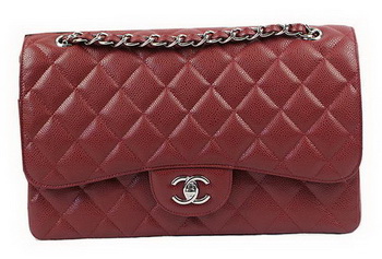 Chanel Classic Flap Bag Burgundy Cannage Pattern CF1113 Silver Chanel Classic Flap Bag Burgundy Cannage Pattern CF1113 Silver