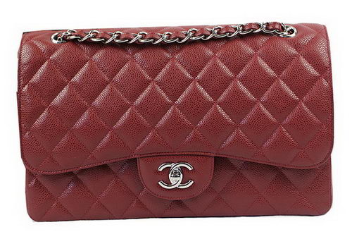Chanel Classic Flap Bag Burgundy Cannage Pattern CF1113 Silver