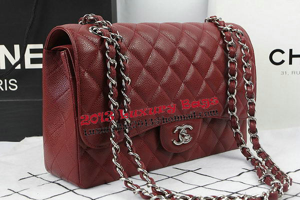 Chanel Classic Flap Bag Burgundy Cannage Pattern CF1113 Silver Chanel Classic Flap Bag Burgundy Cannage Pattern CF1113 Silver