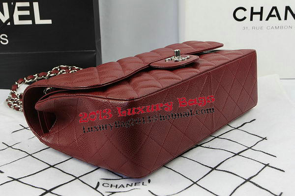 Chanel Classic Flap Bag Burgundy Cannage Pattern CF1113 Silver Chanel Classic Flap Bag Burgundy Cannage Pattern CF1113 Silver