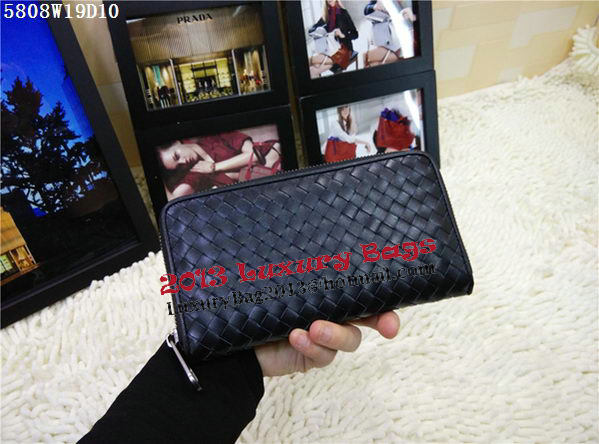 Bottega Veneta Intrecciato Calfskin Zip Around Wallet BV5808 Black Bottega Veneta Intrecciato Calfskin Zip Around Wallet BV5808 Black