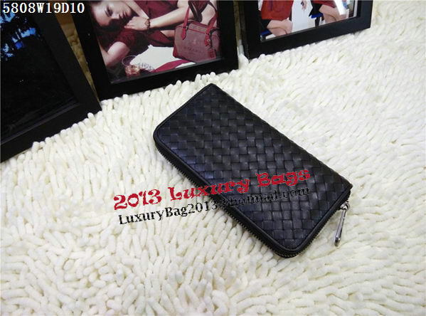 Bottega Veneta Intrecciato Calfskin Zip Around Wallet BV5808 Black Bottega Veneta Intrecciato Calfskin Zip Around Wallet BV5808 Black