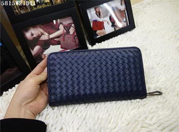Bottega Veneta Intrecciato Calfskin Zip Around Wallet BV5815 Blue Bottega Veneta Intrecciato Calfskin Zip Around Wallet BV5815 Blue
