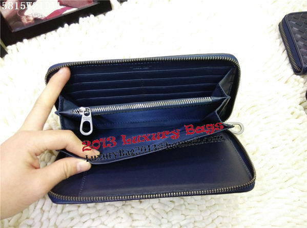 Bottega Veneta Intrecciato Calfskin Zip Around Wallet BV5815 Blue Bottega Veneta Intrecciato Calfskin Zip Around Wallet BV5815 Blue