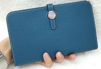 Hermes Dogon Combined Wallet Litchi Leather A508 Blue Hermes Dogon Combined Wallet Litchi Leather A508 Blue