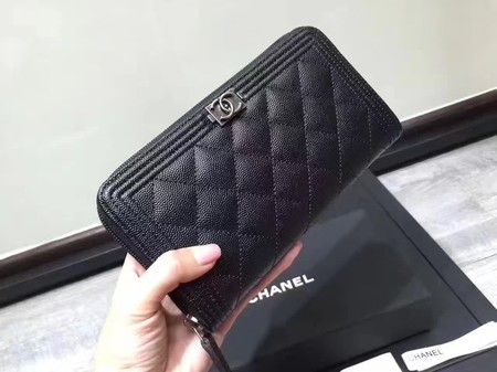 Boy Chanel Zip Around Wallet Black Cannage Pattern CHA5264 Silver Boy Chanel Zip Around Wallet Black Cannage Pattern CHA5264 Silver