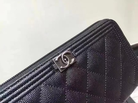Boy Chanel Zip Around Wallet Black Cannage Pattern CHA5264 Silver Boy Chanel Zip Around Wallet Black Cannage Pattern CHA5264 Silver