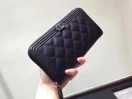 Boy Chanel Zip Around Wallet Black Cannage Pattern CHA5264 Silver Boy Chanel Zip Around Wallet Black Cannage Pattern CHA5264 Silver