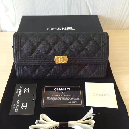 Chanel Boy Matelasse Long Wallet Black Cannage Pattern CHA5263 Gold