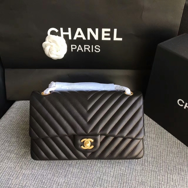 Chanel Flap Shoulder Bags Black Original Sheepskin CF1112 Gold Chanel Flap Shoulder Bags Black Original Sheepskin CF1112 Gold