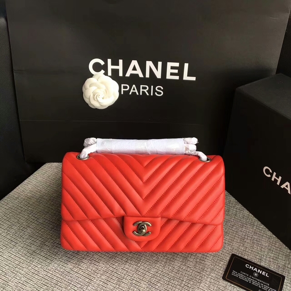 Chanel Flap Shoulder Bags Red Original Sheepskin CF1112 Silver Chanel Flap Shoulder Bags Red Original Sheepskin CF1112 Silver