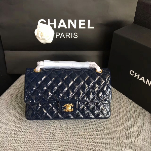 Chanel Flap Shoulder Bags Dark Blue Original Patent Leather CF1112 Gold Chanel Flap Shoulder Bags Dark Blue Original Patent Leather CF1112 Gold