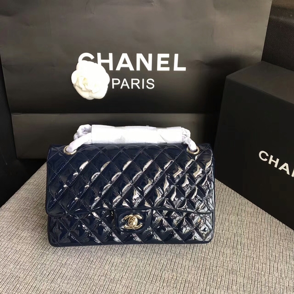 Chanel Flap Shoulder Bags Dark Blue Original Patent Leather CF1112 Silver Chanel Flap Shoulder Bags Dark Blue Original Patent Leather CF1112 Silver