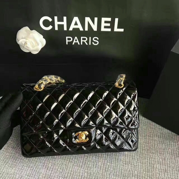 Chanel Flap Shoulder Bags Black Original Patent Leather CF1112 Gold Chanel Flap Shoulder Bags Black Original Patent Leather CF1112 Gold