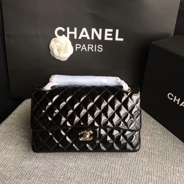 Chanel Flap Shoulder Bags Black Original Patent Leather CF1112 Silver Chanel Flap Shoulder Bags Black Original Patent Leather CF1112 Silver