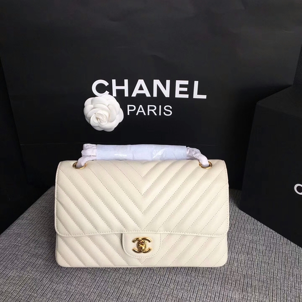Chanel Flap Shoulder Bags White Original Calfskin Leather CF1112 Gold Chanel Flap Shoulder Bags White Original Calfskin Leather CF1112 Gold