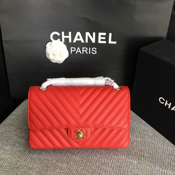 Chanel Flap Shoulder Bags Red Original Calfskin Leather CF1112 Gold Chanel Flap Shoulder Bags Red Original Calfskin Leather CF1112 Gold