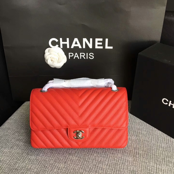 Chanel Flap Shoulder Bags Red Original Calfskin Leather CF1112 Silver Chanel Flap Shoulder Bags Red Original Calfskin Leather CF1112 Silver