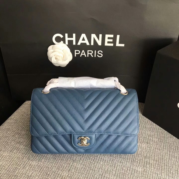 Chanel Flap Shoulder Bags Blue Original Calfskin Leather CF1112 Silver Chanel Flap Shoulder Bags Blue Original Calfskin Leather CF1112 Silver