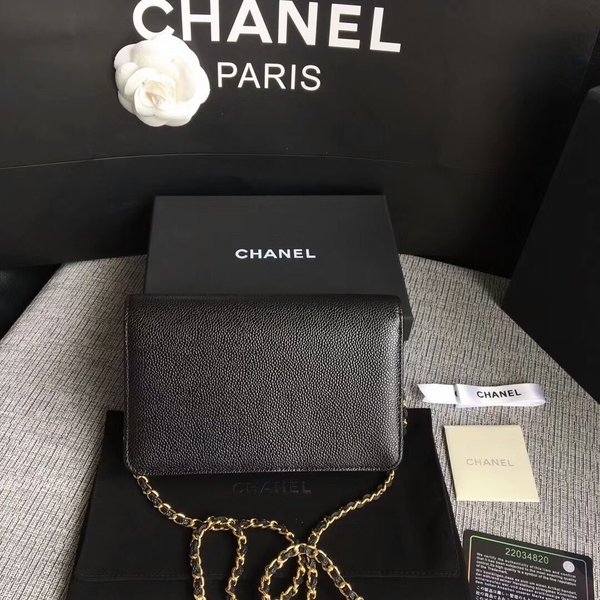 Chanel WOC Original Calfskin Leather Black Shoulder Bag 33814 Glod Chanel WOC Original Calfskin Leather Black Shoulder Bag 33814 Glod