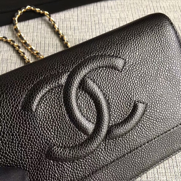Chanel WOC Original Calfskin Leather Black Shoulder Bag 33814 Glod Chanel WOC Original Calfskin Leather Black Shoulder Bag 33814 Glod