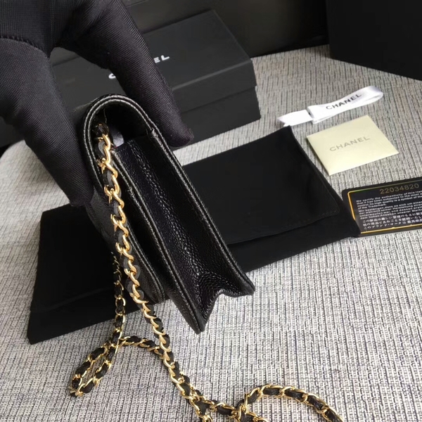 Chanel WOC Original Calfskin Leather Black Shoulder Bag 33814 Glod Chanel WOC Original Calfskin Leather Black Shoulder Bag 33814 Glod