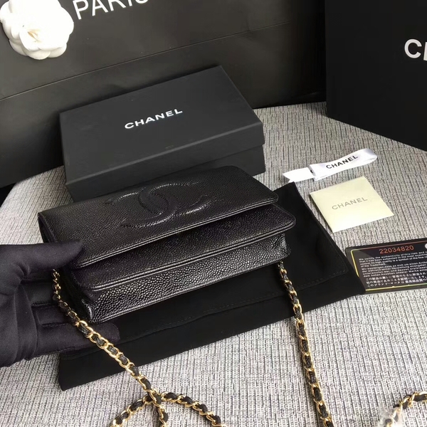 Chanel WOC Original Calfskin Leather Black Shoulder Bag 33814 Glod Chanel WOC Original Calfskin Leather Black Shoulder Bag 33814 Glod