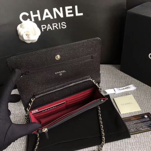 Chanel WOC Original Calfskin Leather Black Shoulder Bag 33814 Silver Chanel WOC Original Calfskin Leather Black Shoulder Bag 33814 Silver