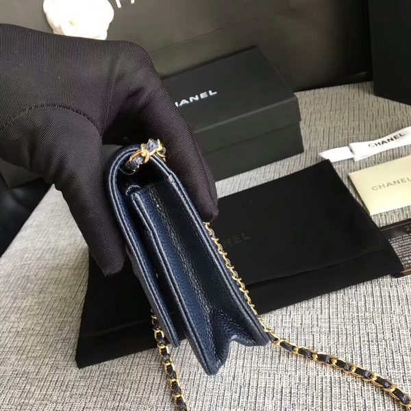 Chanel WOC Original Calfskin Leather Dark Blue Shoulder Bag 33814 Glod Chanel WOC Original Calfskin Leather Dark Blue Shoulder Bag 33814 Glod