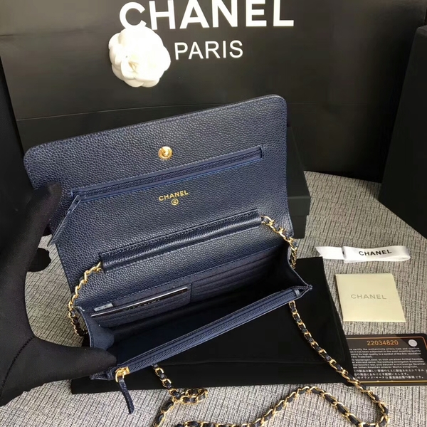 Chanel WOC Original Calfskin Leather Dark Blue Shoulder Bag 33814 Glod Chanel WOC Original Calfskin Leather Dark Blue Shoulder Bag 33814 Glod