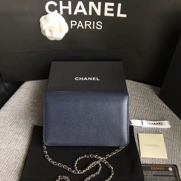 Chanel WOC Original Calfskin Leather Dark Blue Shoulder Bag 33814 Silver Chanel WOC Original Calfskin Leather Dark Blue Shoulder Bag 33814 Silver