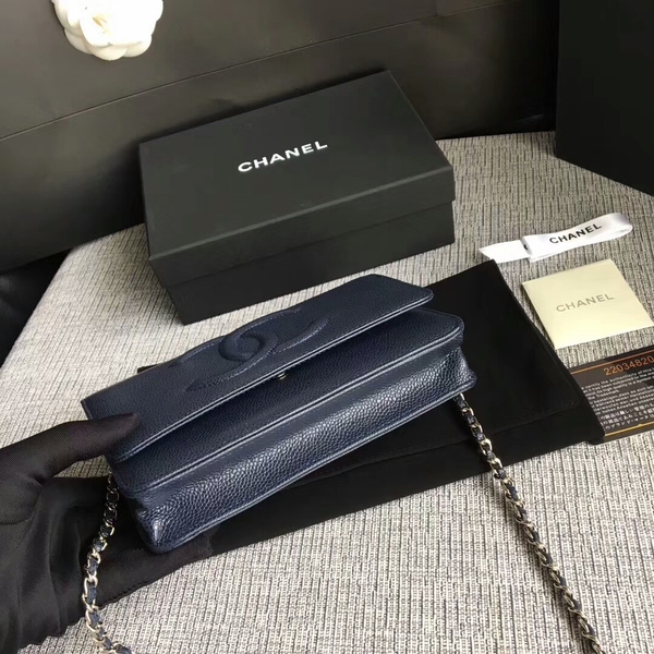 Chanel WOC Original Calfskin Leather Dark Blue Shoulder Bag 33814 Silver Chanel WOC Original Calfskin Leather Dark Blue Shoulder Bag 33814 Silver