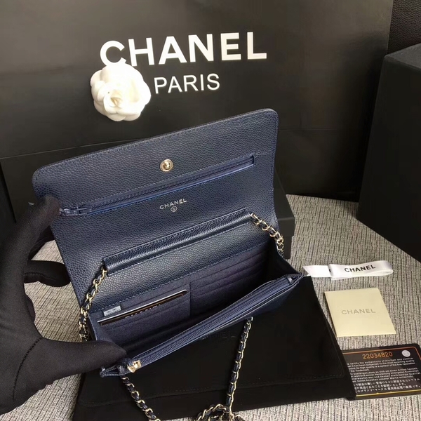 Chanel WOC Original Calfskin Leather Dark Blue Shoulder Bag 33814 Silver Chanel WOC Original Calfskin Leather Dark Blue Shoulder Bag 33814 Silver