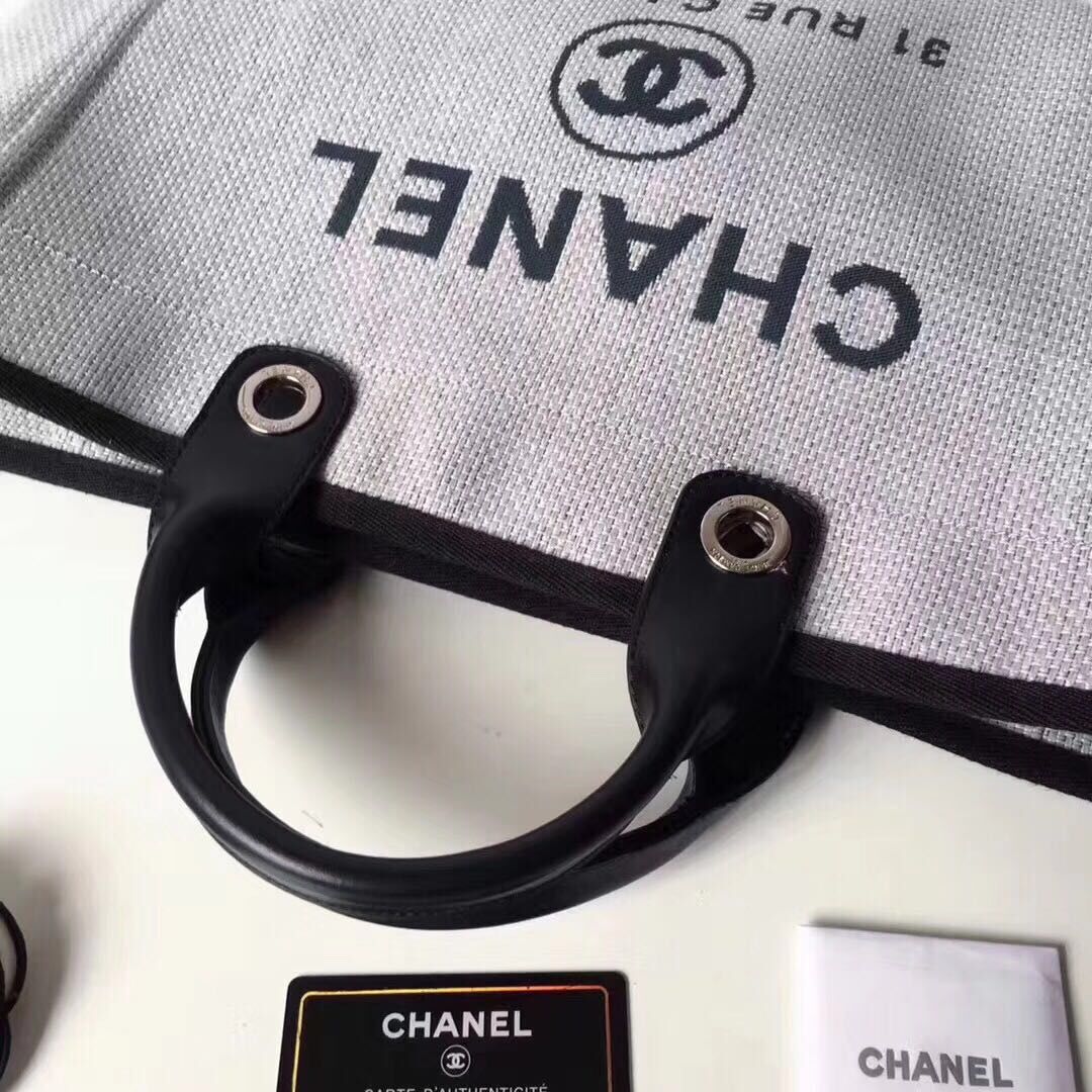 Chanel Original Canvas Leather Tote Shopping Bag 92298 grey Chanel Original Canvas Leather Tote Shopping Bag 92298 grey