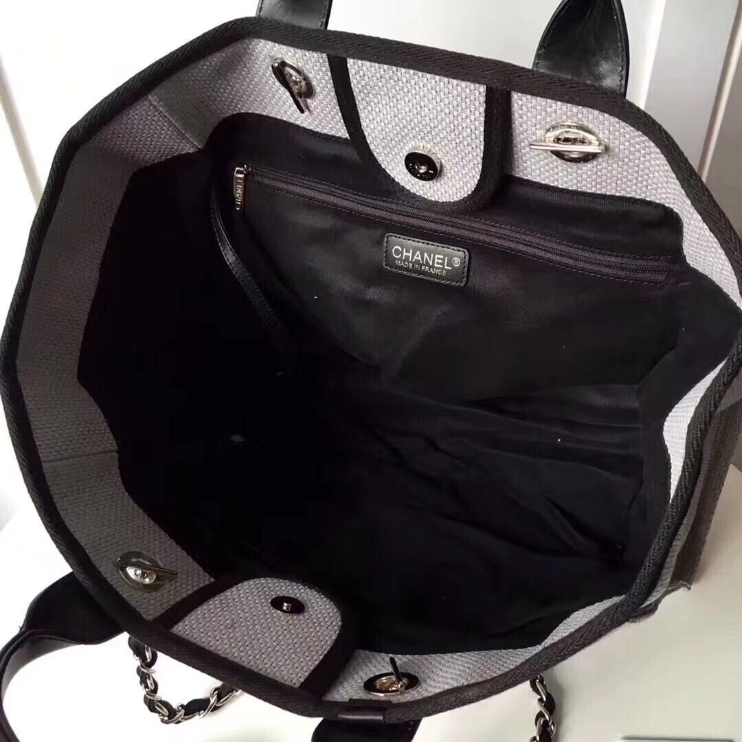 Chanel Original Canvas Leather Tote Shopping Bag 92298 grey Chanel Original Canvas Leather Tote Shopping Bag 92298 grey