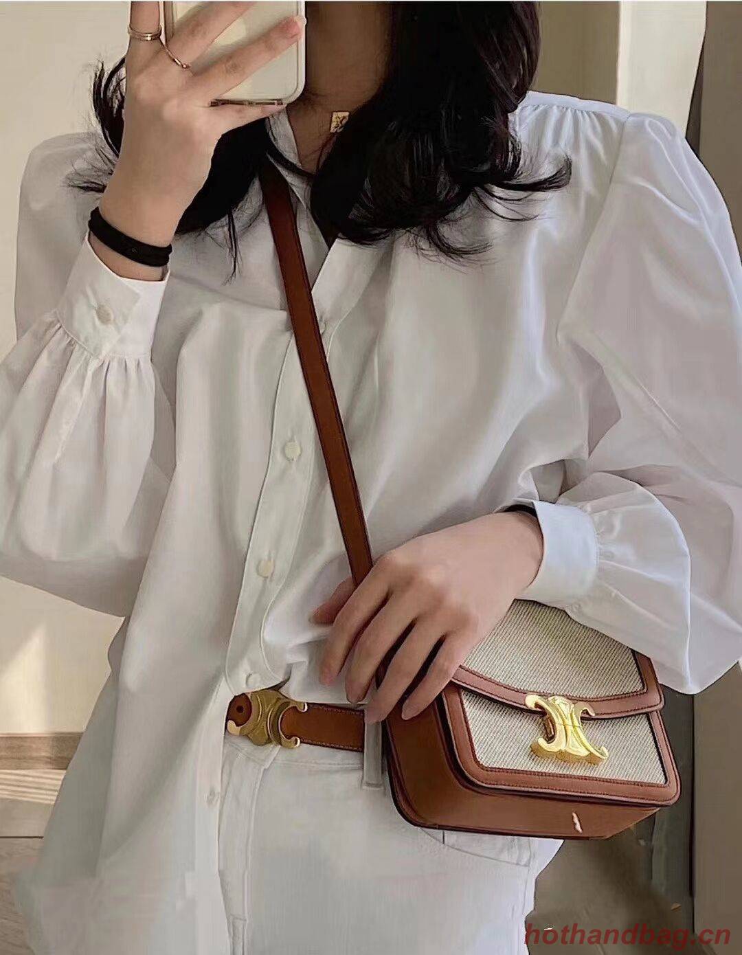 Celine TEEN TRIOMPHE BAG IN TRIOMPHE CANVAS AND CALFSKIN CL88423 white Celine TEEN TRIOMPHE BAG IN TRIOMPHE CANVAS AND CALFSKIN CL88423 white