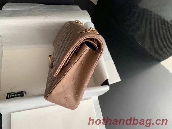 CHANEL Classic Handbag Lambskin Taupe 01112 & gold-Tone Metal